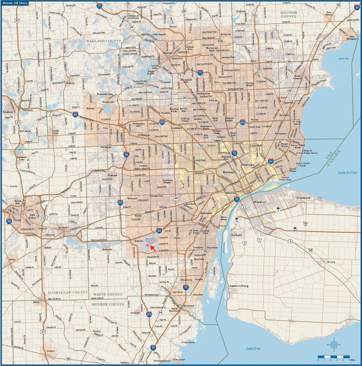 Plan des aéroports de Detroit