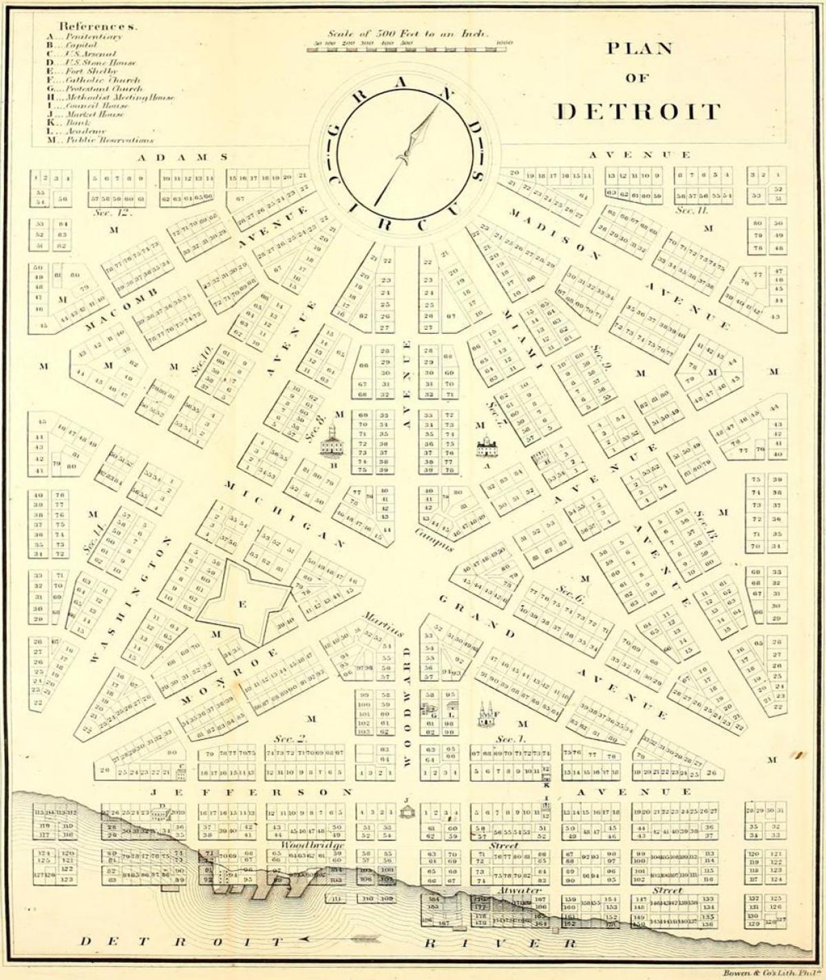 Plan historique de Detroit