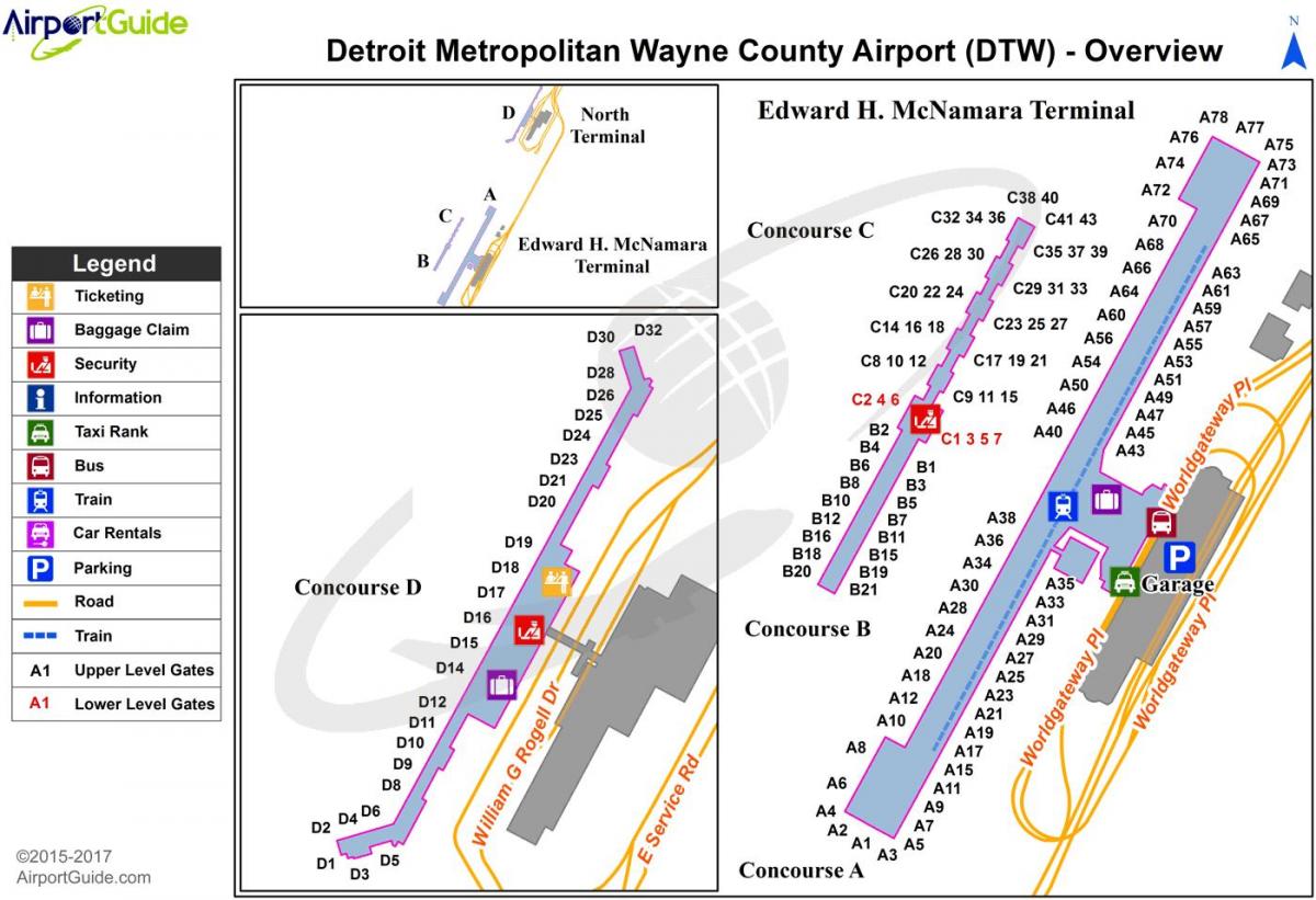 Plan des terminaux aéroport de Detroit