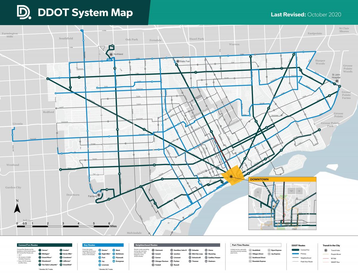 Plan des stations bus de Detroit