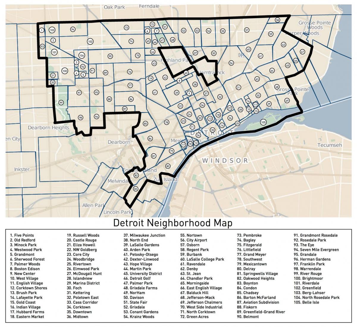 Plan des quartiers de Detroit